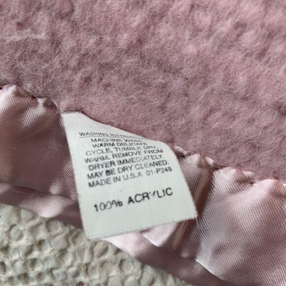 VTG Pink Acrylic Blanket Satin Trim Waffle Weave 66x88 Twin Size USA Excellent - Picture 8 of 12